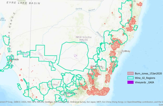 Источник фото: theguardian.com – Карта лесных пожаров в Австралии и винодельческих регионов