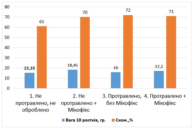 Рис. 1. Результаты проращивания семян кукурузы, обработанных препаратом Микофикс